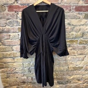 Black V-Neck waist gathered Mini Dress